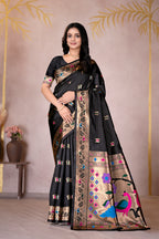 Black Silk Woven Paithani Saree With Weaving Zari Work