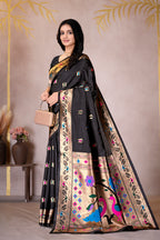 Black Silk Woven Paithani Saree With Weaving Zari Work