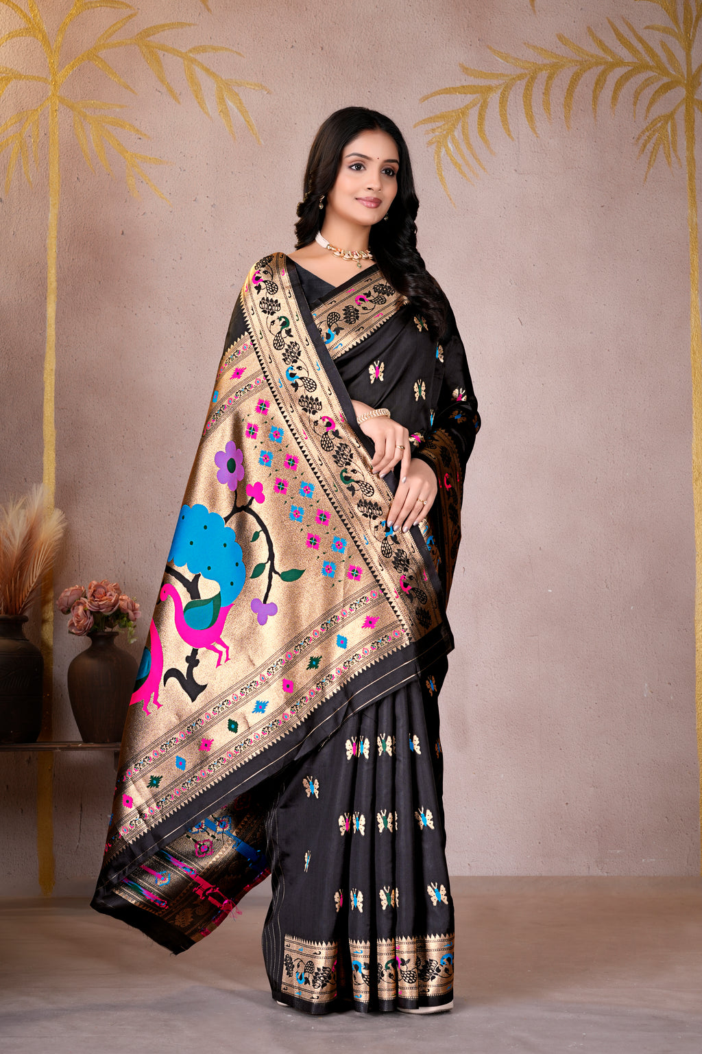 Black Silk Woven Paithani Saree With Weaving Zari Work