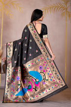 Black Silk Woven Paithani Saree With Weaving Zari Work