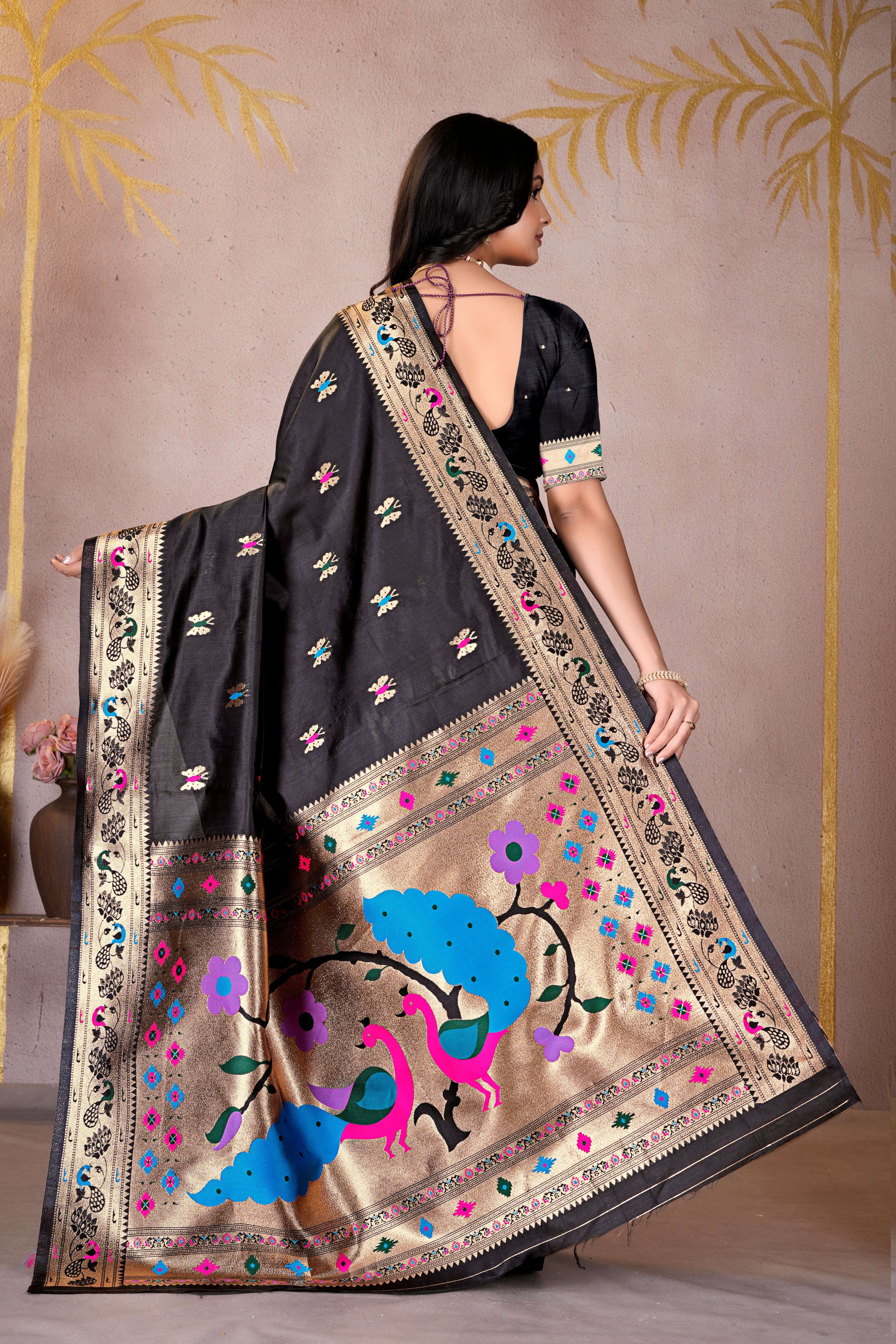 Black Silk Woven Paithani Saree With Weaving Zari Work