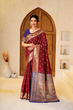Maroon Silk Woven Paithani Saree With Weaving Zari Work