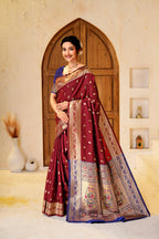 Maroon Silk Woven Paithani Saree With Weaving Zari Work