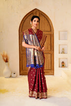 Maroon Silk Woven Paithani Saree With Weaving Zari Work