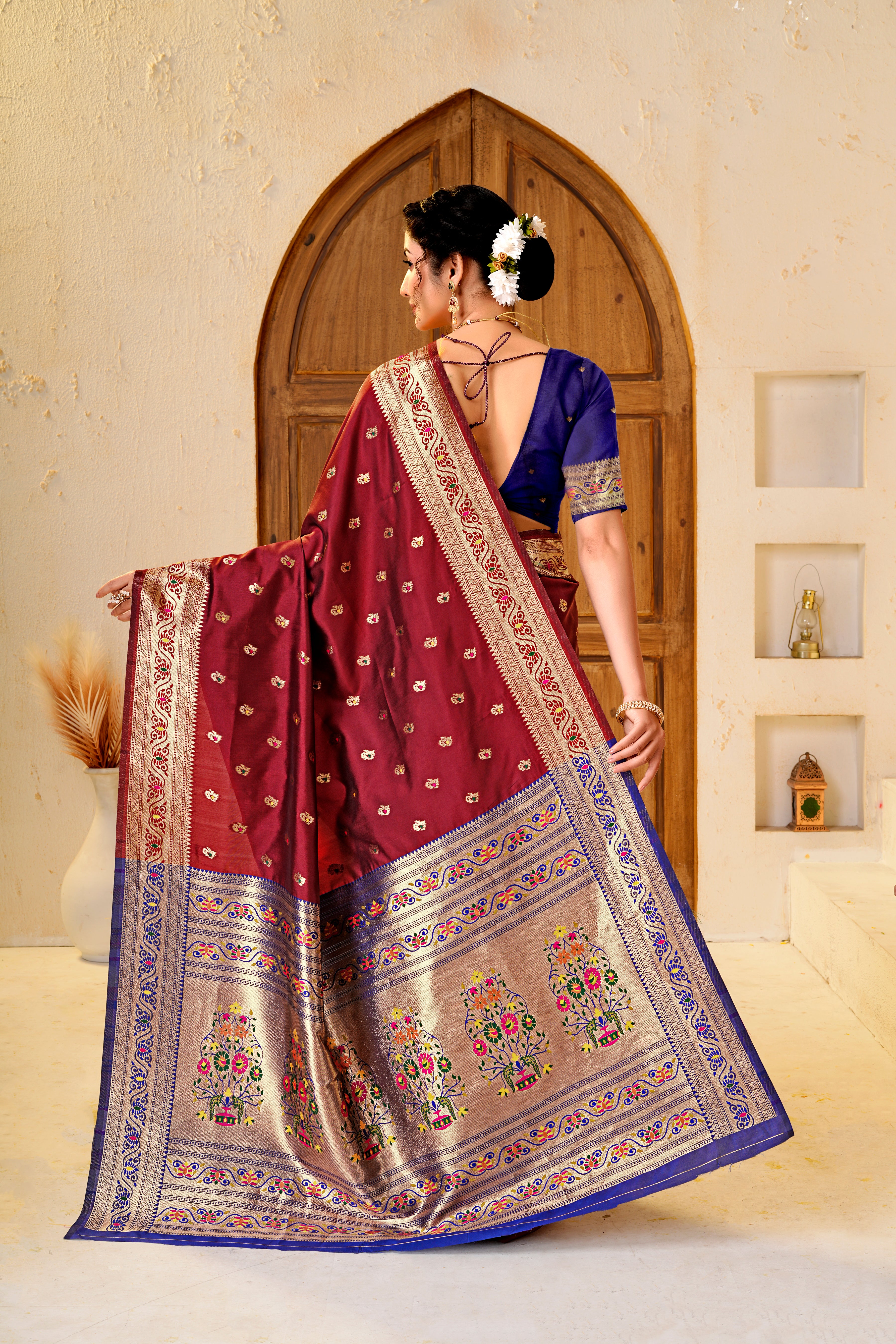 Maroon Silk Woven Paithani Saree With Weaving Zari Work