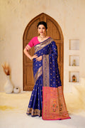 Navy Blue Silk Woven Paithani Saree With Weaving Zari Work