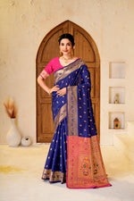 Navy Blue Silk Woven Paithani Saree With Weaving Zari Work
