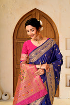Navy Blue Silk Woven Paithani Saree With Weaving Zari Work