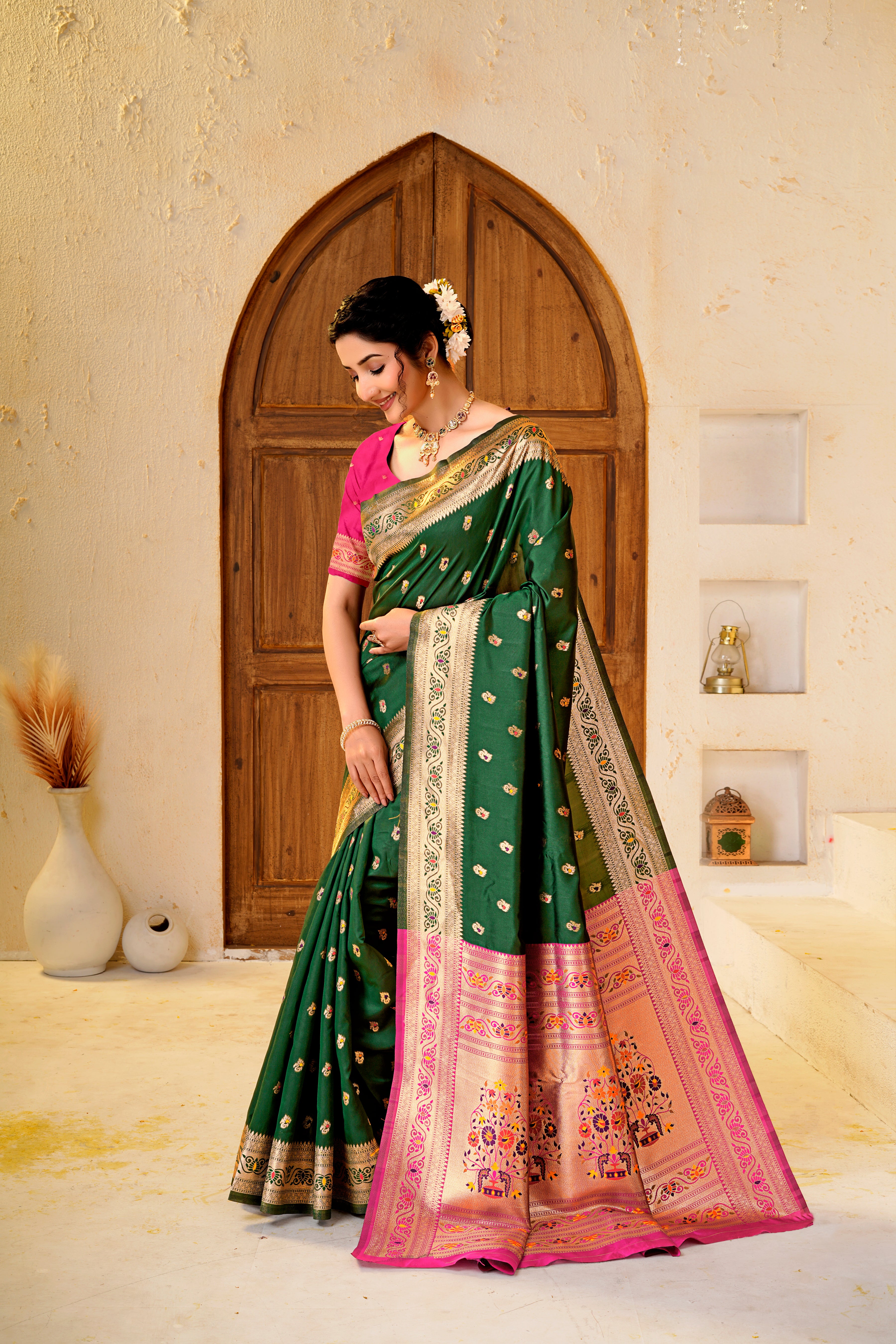 Green Silk Woven Paithani Saree With Weaving Zari Work