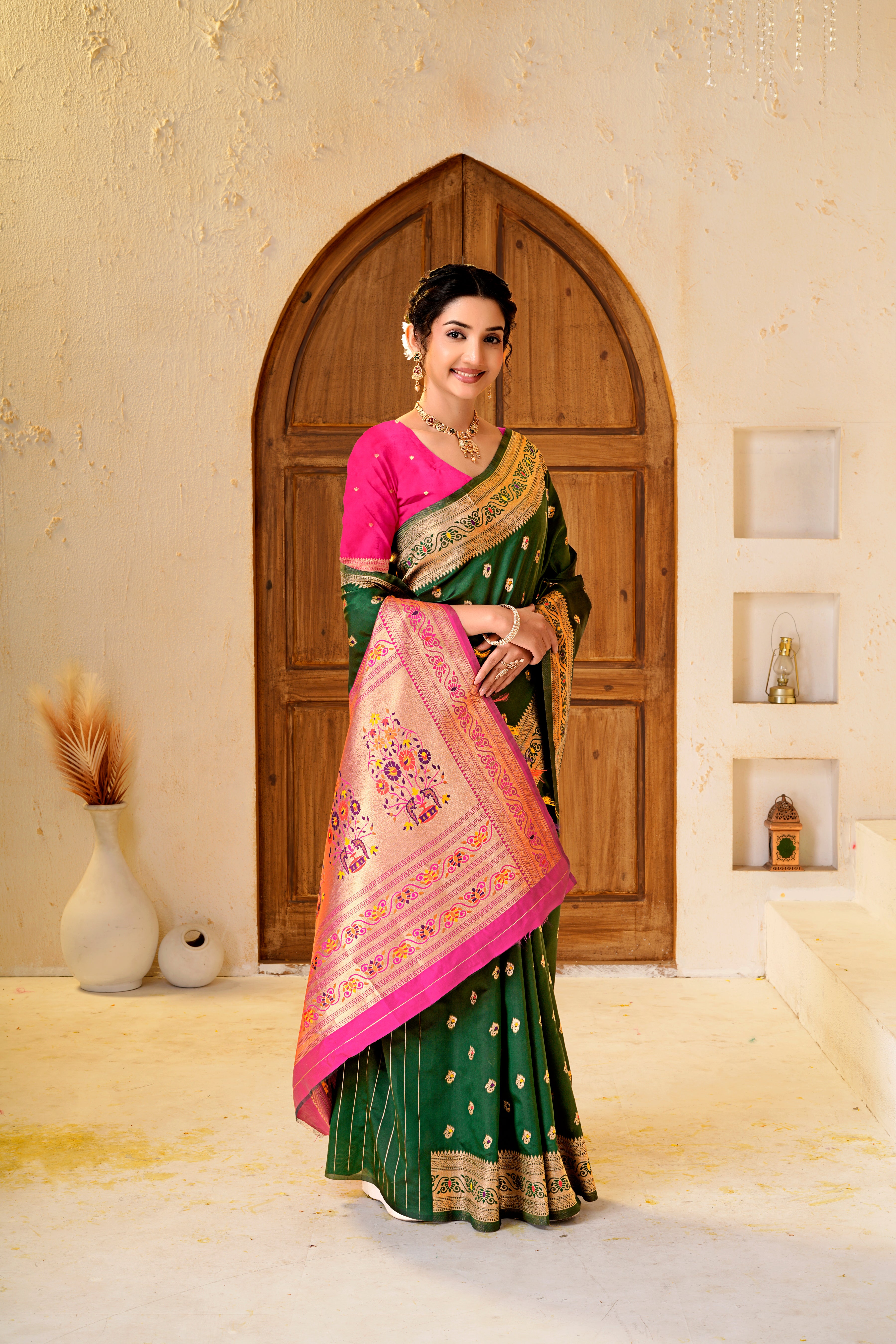 Green Silk Woven Paithani Saree With Weaving Zari Work