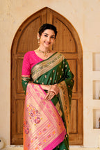 Green Silk Woven Paithani Saree With Weaving Zari Work