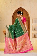 Green Silk Woven Paithani Saree With Weaving Zari Work