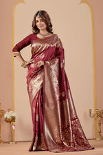 Maroon Silk Woven Banarasi Saree With Zari Work