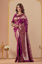 Dark Purple Silk Woven Banarasi Saree With Zari Work