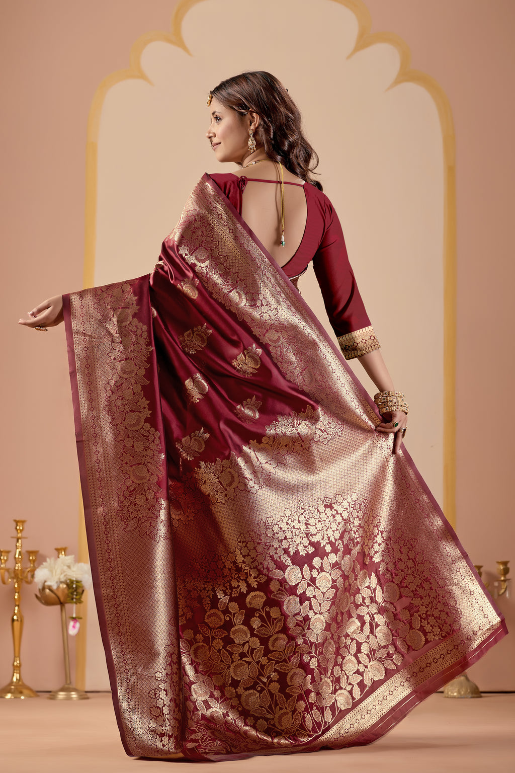 Maroon Silk Woven Banarasi Saree With Zari Work