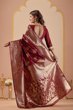 Maroon Silk Woven Banarasi Saree With Zari Work