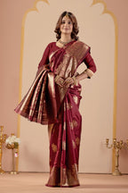 Maroon Silk Woven Banarasi Saree With Zari Work