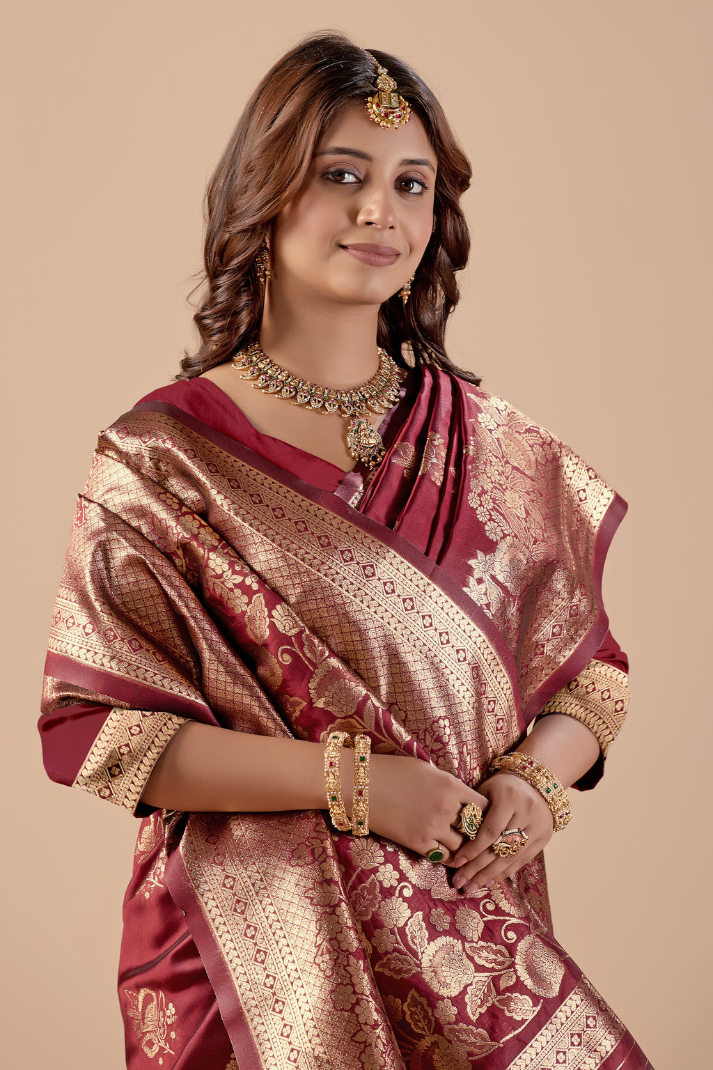 Maroon Silk Woven Banarasi Saree With Zari Work