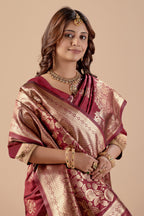 Maroon Silk Woven Banarasi Saree With Zari Work