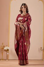 Maroon Silk Woven Banarasi Saree With Zari Work