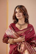 Maroon Silk Woven Banarasi Saree With Zari Work