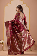 Maroon Silk Woven Banarasi Saree With Zari Work