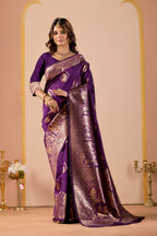 Dark Purple Silk Woven Kanjivarm Saree With Zari Work