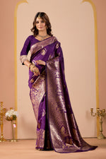 Dark Purple Silk Woven Kanjivarm Saree With Zari Work