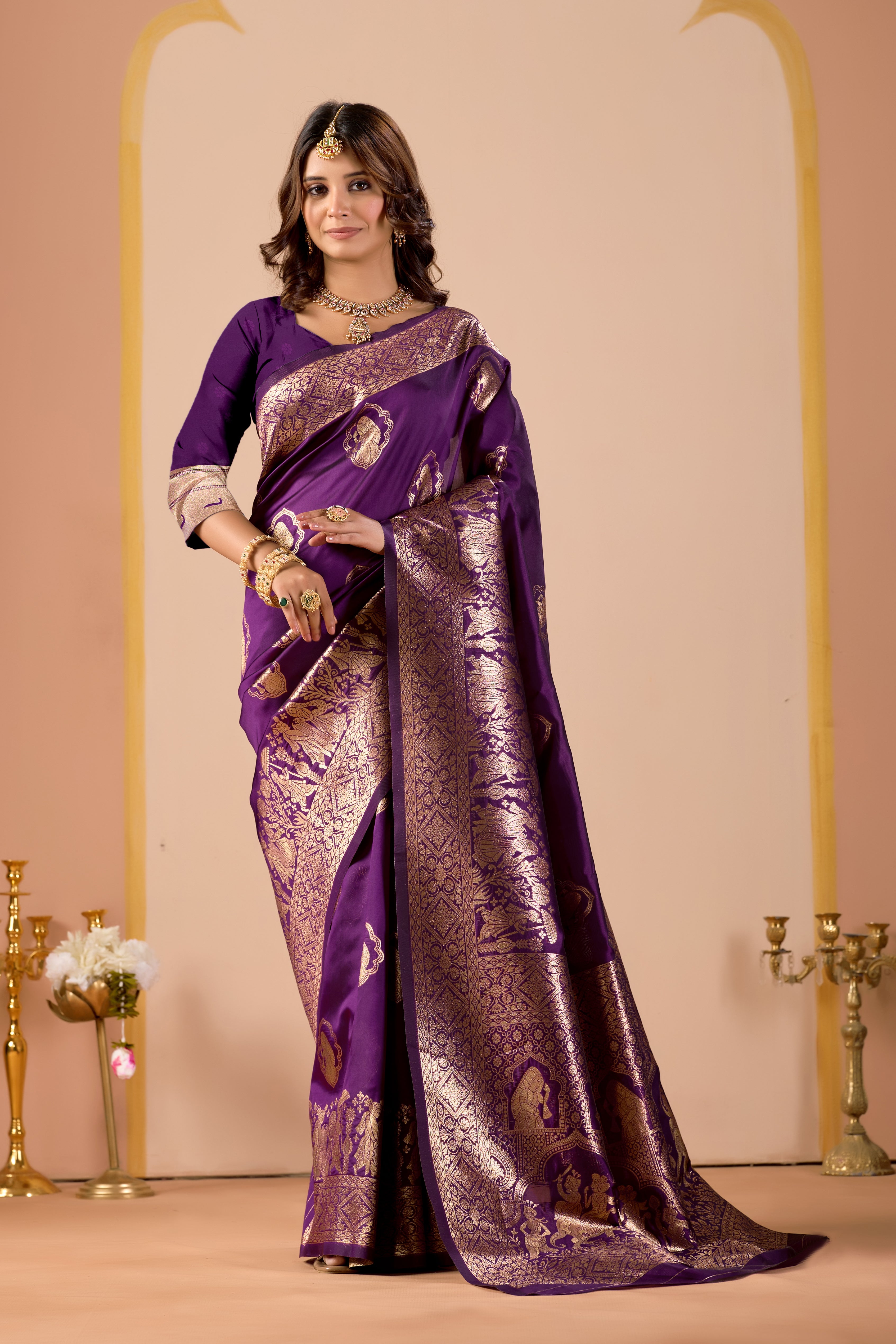 Dark Purple Silk Woven Kanjivarm Saree With Zari Work