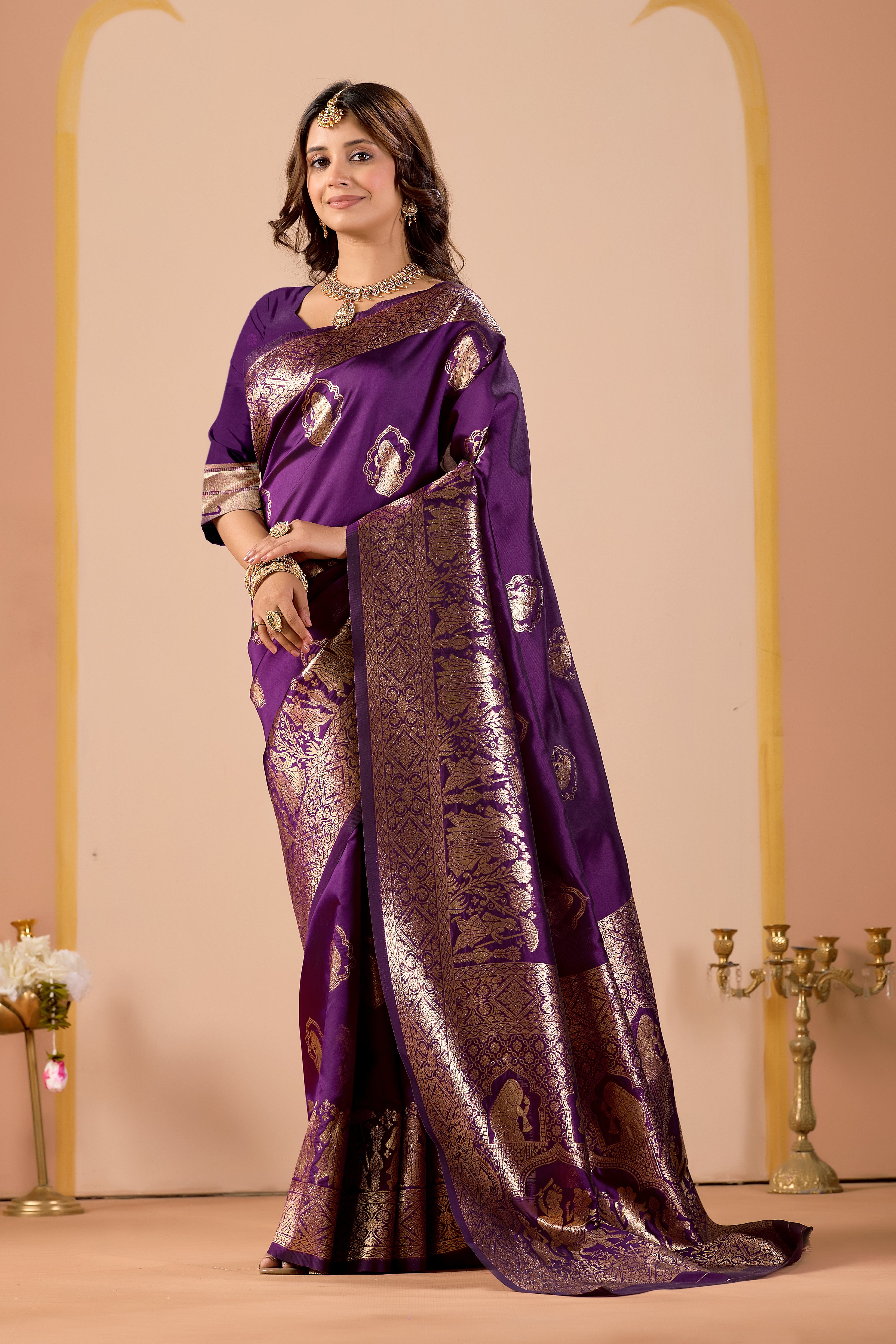 Dark Purple Silk Woven Kanjivarm Saree With Zari Work