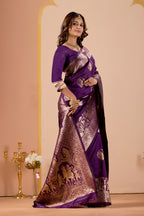 Dark Purple Silk Woven Kanjivarm Saree With Zari Work