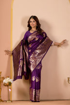 Dark Purple Silk Woven Kanjivarm Saree With Zari Work