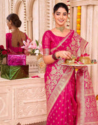 Rani Pink Silk Woven Banarasi Saree