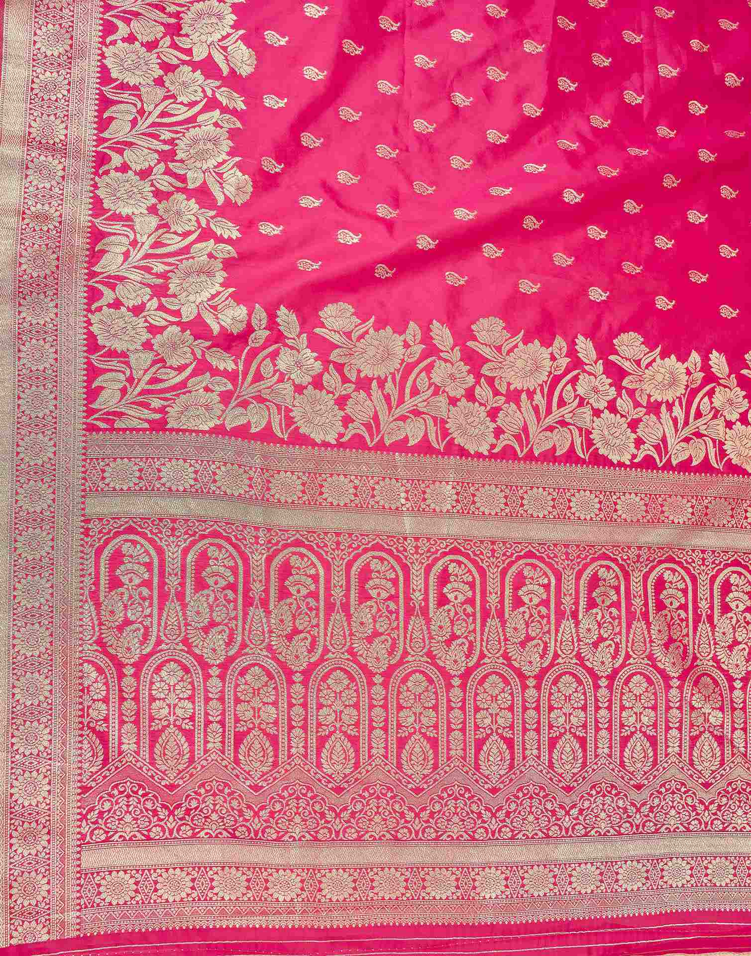 Rani Pink Silk Woven Banarasi Saree