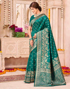Teal Green Silk Woven Banarasi Saree