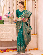 Teal Green Silk Woven Banarasi Saree