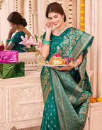 Teal Green Silk Woven Banarasi Saree