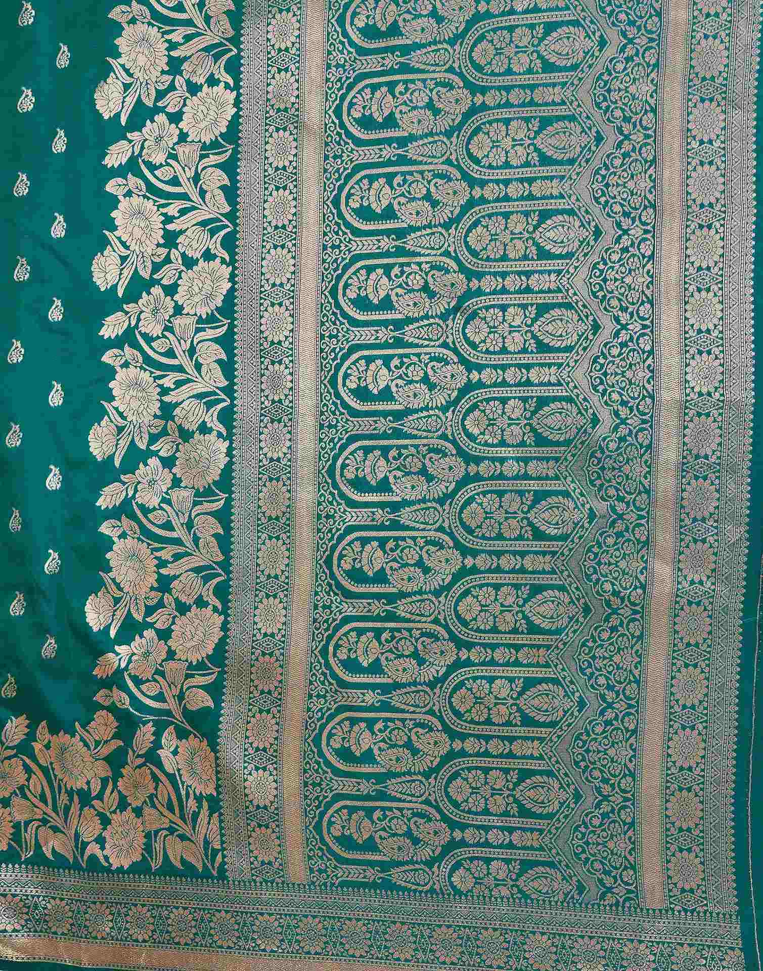 Teal Green Silk Woven Banarasi Saree