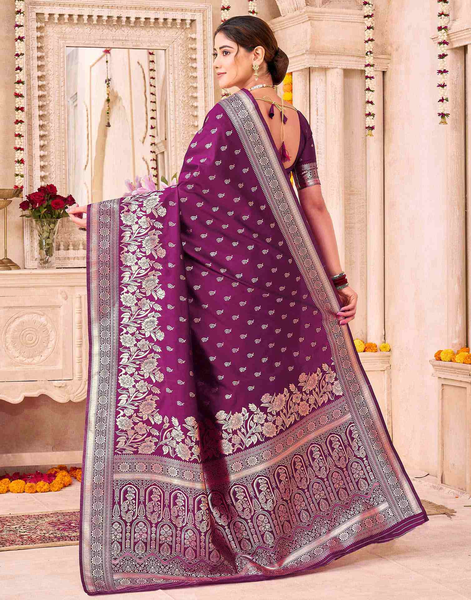 Dark Purple Silk Woven Banarasi Saree