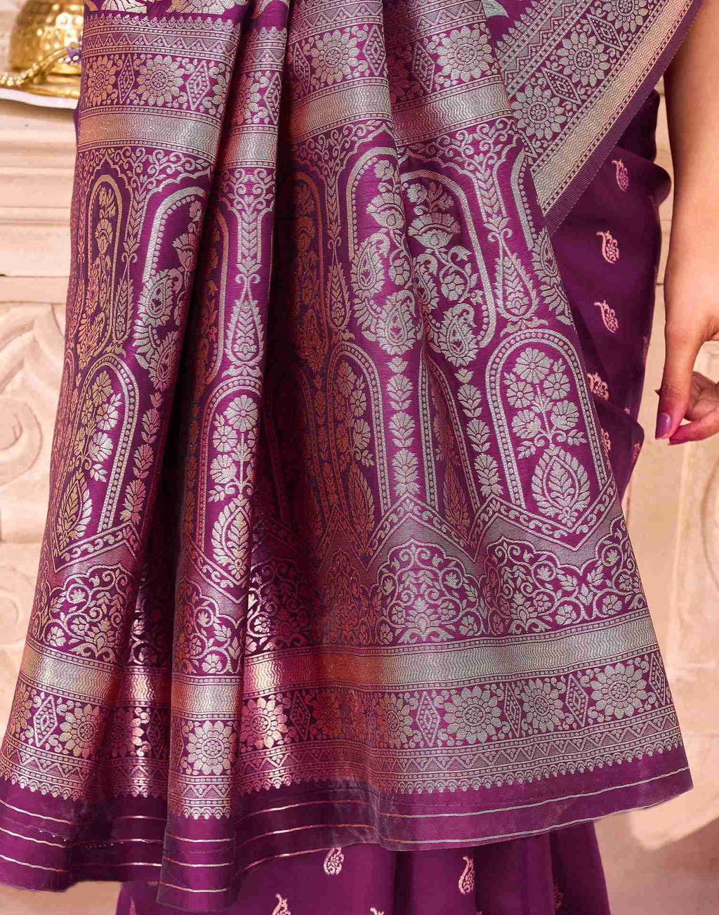 Dark Purple Silk Woven Banarasi Saree