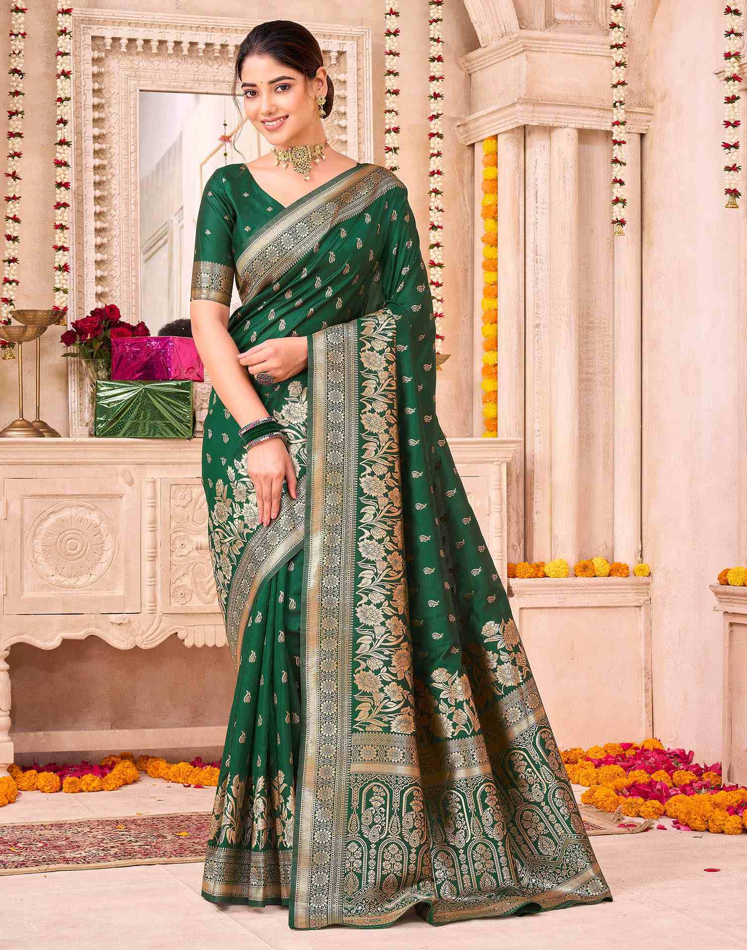 Green Silk Woven Banarasi Saree