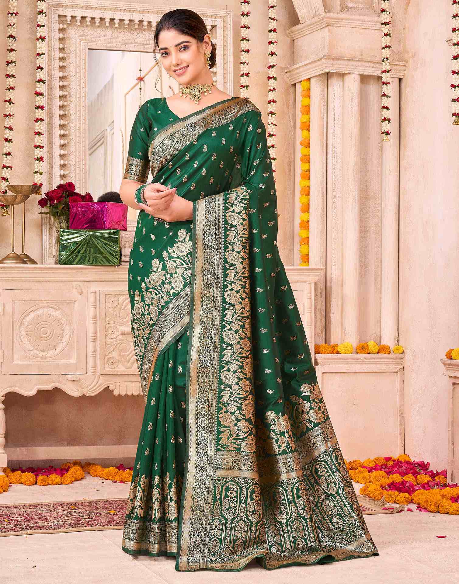 Green Silk Woven Banarasi Saree