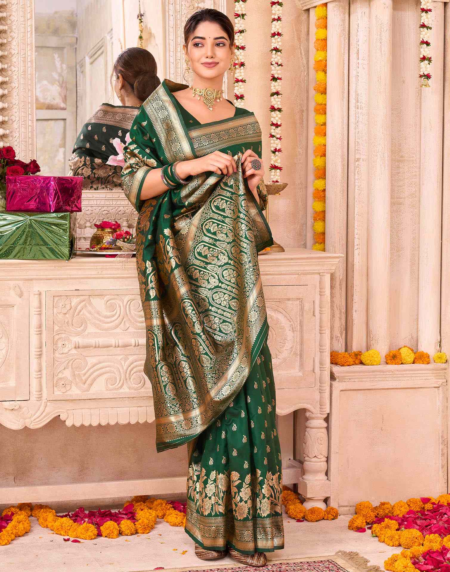 Green Silk Woven Banarasi Saree