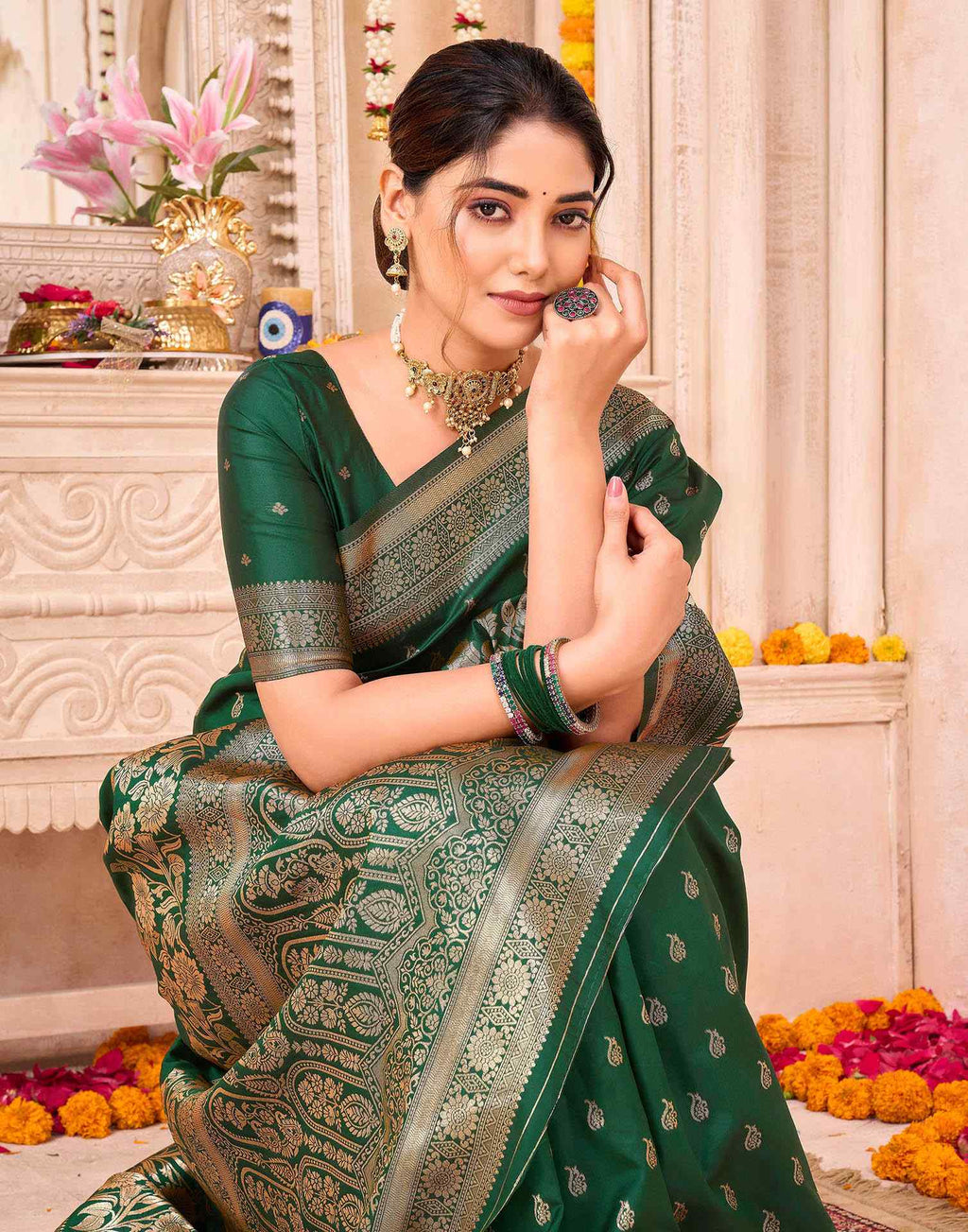 Green Silk Woven Banarasi Saree