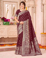 Maroon Silk Woven Banarasi Saree