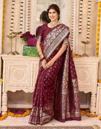 Maroon Silk Woven Banarasi Saree