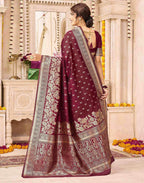 Maroon Silk Woven Banarasi Saree