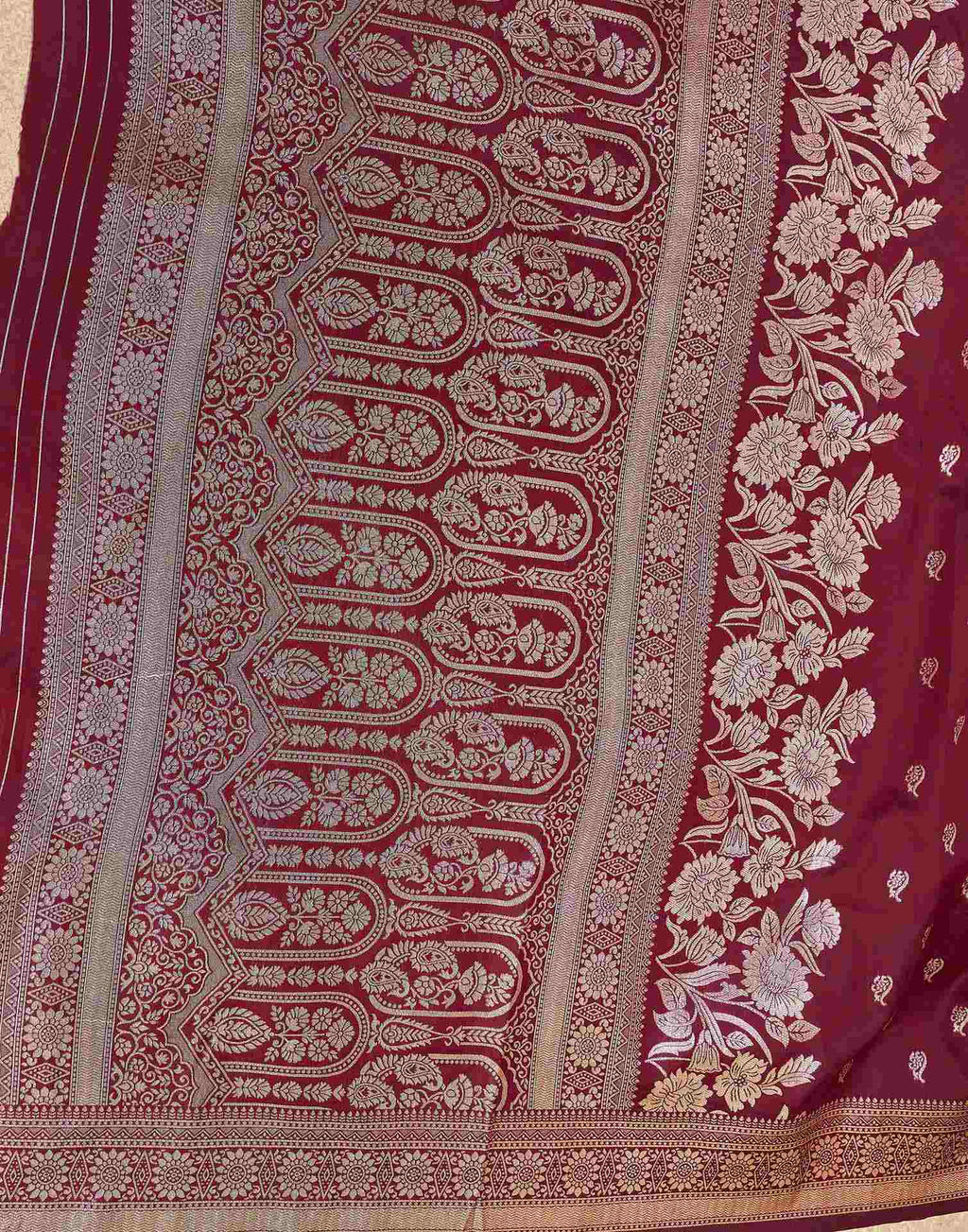 Maroon Silk Woven Banarasi Saree
