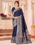Navy Blue Silk Woven Banarasi Saree