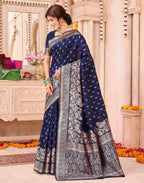 Navy Blue Silk Woven Banarasi Saree